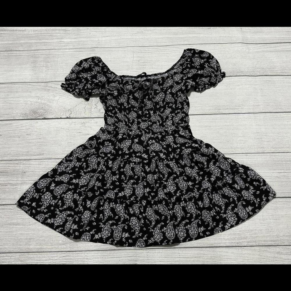 Black Floral Puff-Sleeve Women's Dress